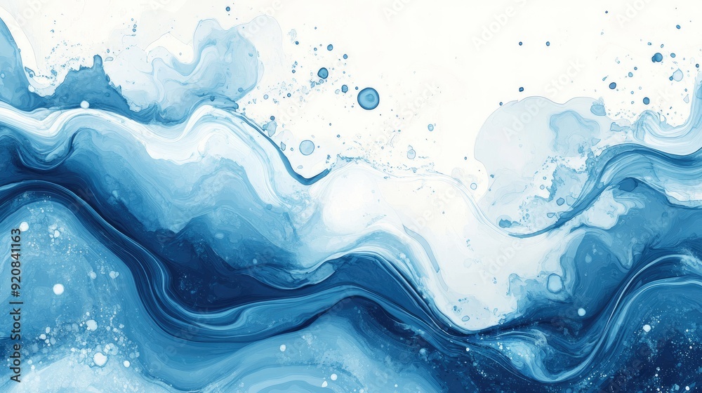 Fototapeta premium Abstract blue cream white watercolor background with wave pattern.