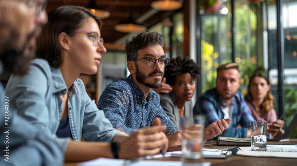 An entrepreneur explaining the scalability of their startup idea to a panel of investors An entrepreneur explaining the scalability of their startup idea to a panel of investors