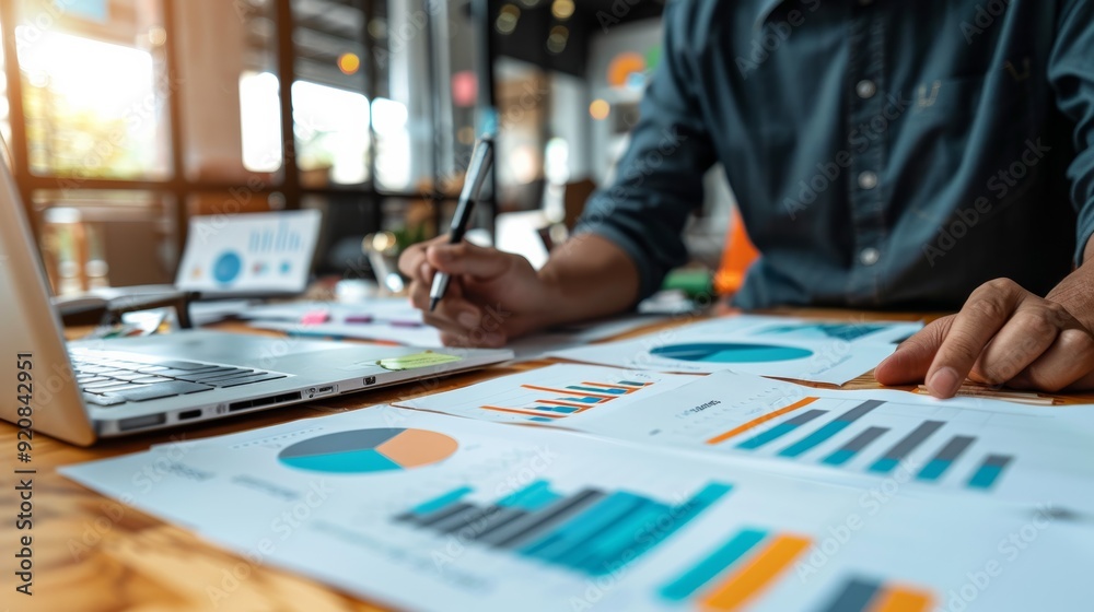 An entrepreneur using props and visual aids to explain a new product to investors An entrepreneur using props and visual aids to explain a new product to investors