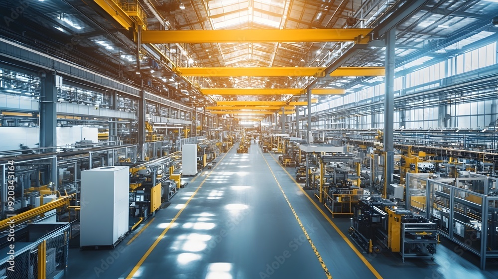 High-tech Industrial Factory Warehouse with Machinery and Production Equipment High-tech Industrial Factory Warehouse with Machinery and Production Equipment