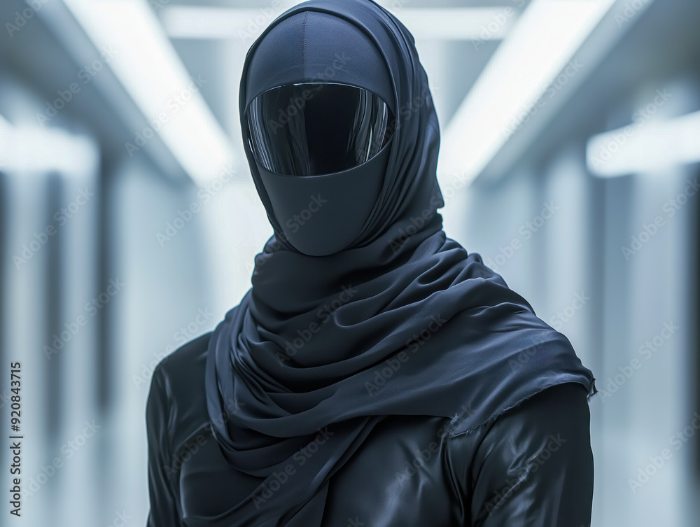 A stealthy, enigmatic figure clad in sleek, all-black high fashion attire A stealthy, enigmatic figure clad in sleek, all-black high fashion attire