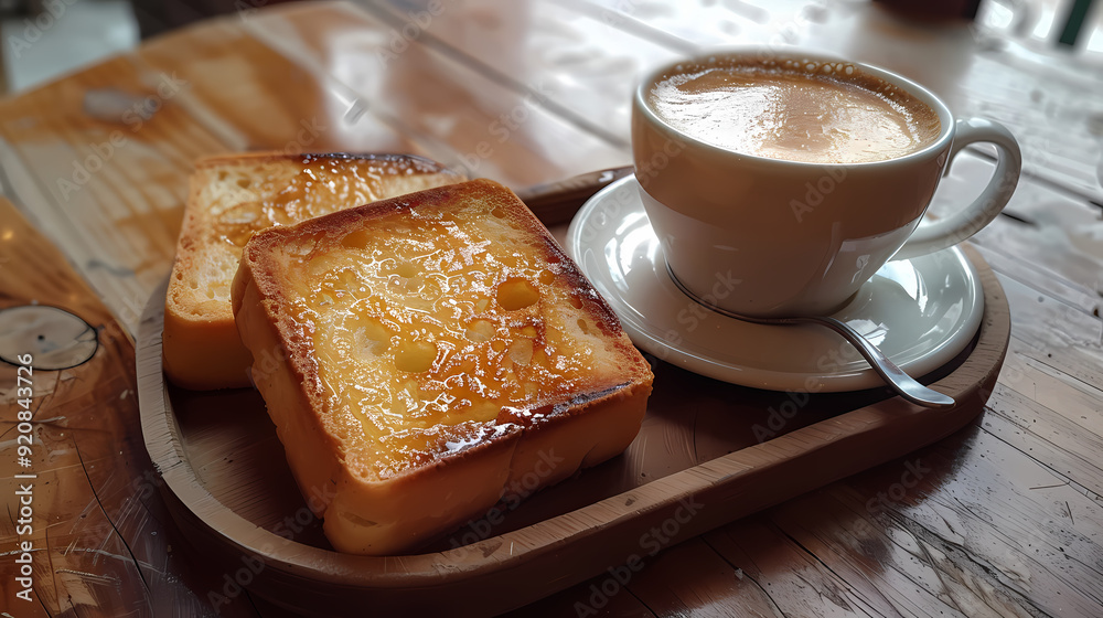 hot tea ,Grilled Butter Bread Topped with sweetened condensed milk / Cappuccino hot tea ,Grilled Butter Bread Topped with sweetened condensed milk / Cappuccino