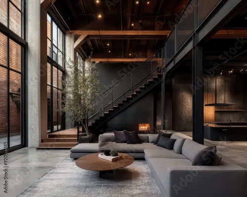 Converted warehouses, industrial charm, modern interiors, creative spaces photo