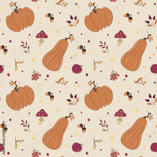 cozy autumn seamless pattern in warm autumn colors	