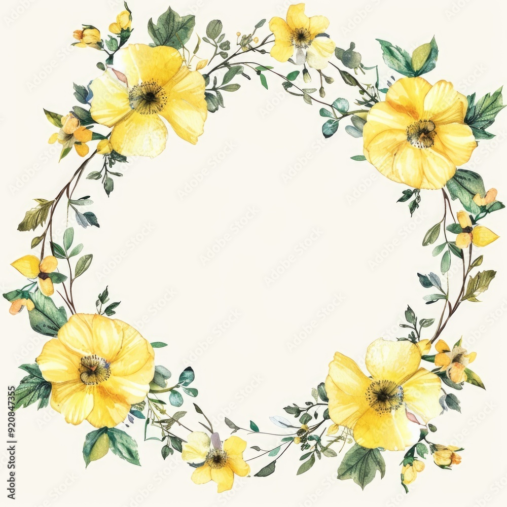 custom made wallpaper toronto digitalVintage Floral Border: Watercolor Illustration of Yellow Flowers for Spring Wedding Card Design