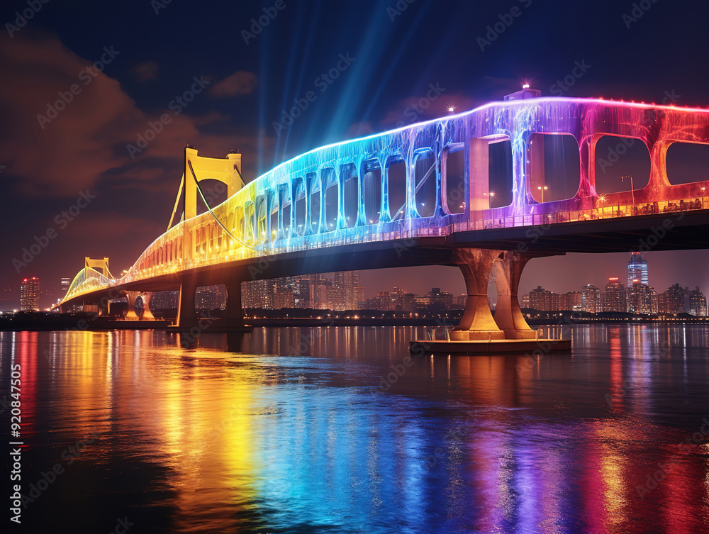 Fototapeta premium Atrractive Hangang bridge at night in seoul, south korea