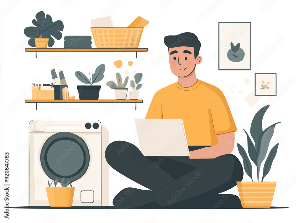 Fototapeta premium man engaged household tasks scenery illustration