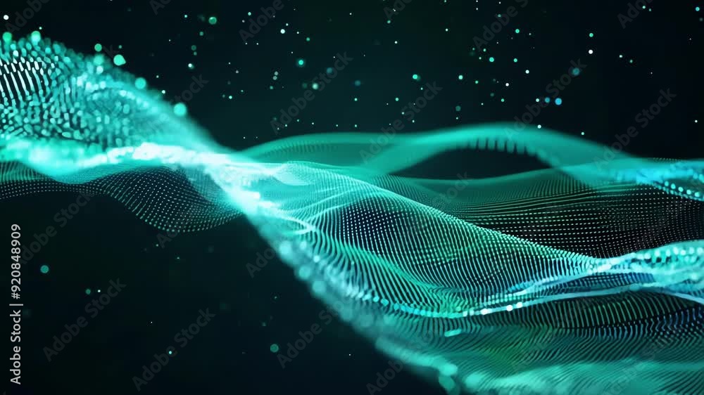 Dynamic visualization of sound waves showcases vibrant colors flowing through a dark space, creating an immersive experience.