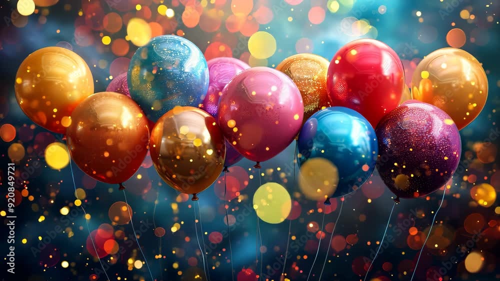 Vibrant balloons floating with shimmering bokeh background Vibrant balloons floating with shimmering bokeh background