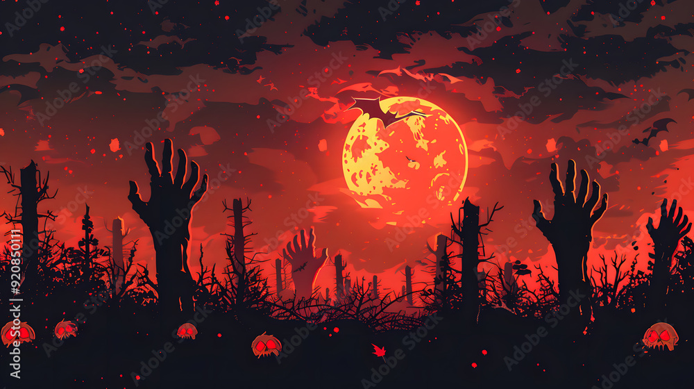 Halloween background with zombie hand vector