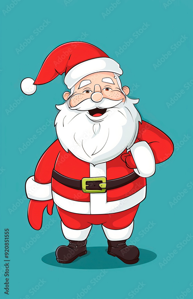 Cartoon Santa Claus in a red suit and glasses on a blue background, copy space. Christmas and New Year concept. Advertising banner. Cartoon Santa Claus in a red suit and glasses on a blue background, copy space. Christmas and New Year concept. Advertising banner.