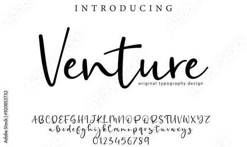 Venture Font Stylish brush painted an uppercase vector letters, alphabet, typeface