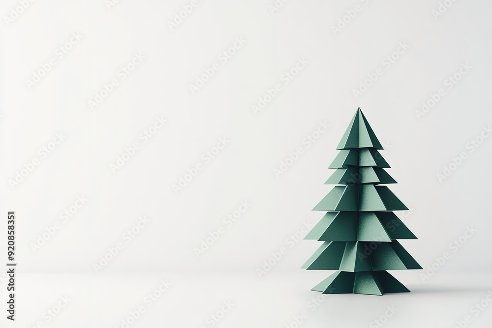 Fototapeta premium Minimalist paper Christmas tree on white background
