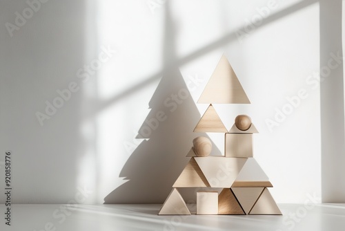 Minimalist geometric shapes forming abstract Christmas tree photo