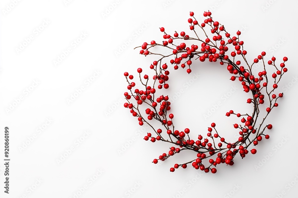Red berry wreath on white background for festive decor Red berry wreath on white background for festive decor