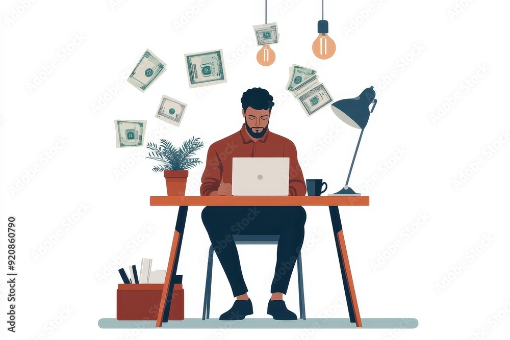 Fototapeta premium Enhancing Passive Income: Minimalist Financial Freedom Strategies in Creative Flat Illustration Style