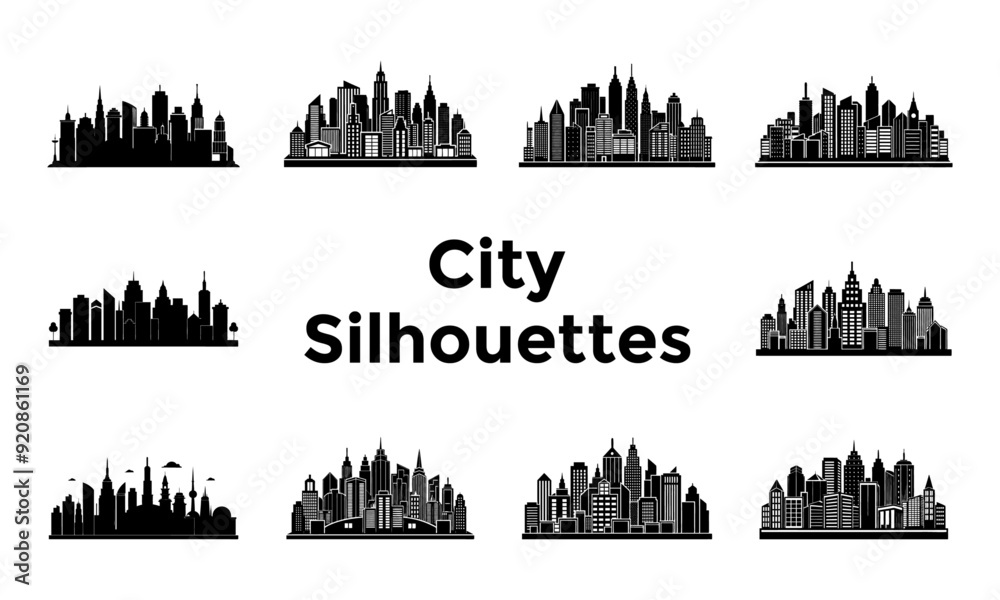 Fototapeta premium Set of city silhouette vector illustration