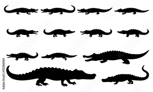 Set of crocodile silhouette vector illustration