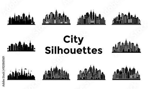 Set of city silhouette vector illustration