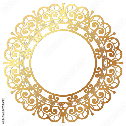 Oriental vector round golden frame with arabesques and floral elements 