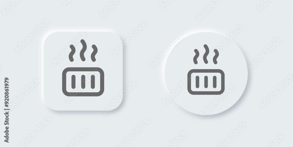 Heating line icon in neomorphic design style. Warm signs vector illustration. Heating line icon in neomorphic design style. Warm signs vector illustration.