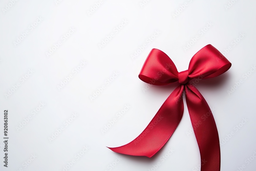 Red satin ribbon bow on white background with space for text Red satin ribbon bow on white background with space for text