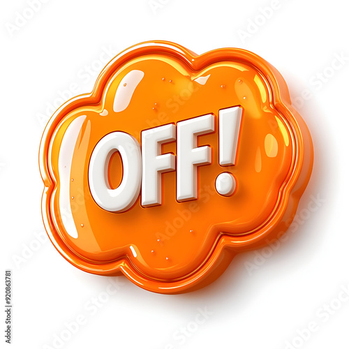 Bright orange 'OFF!' badge with a playful design, ideal for symbolizing deactivation or negation in projects. photo