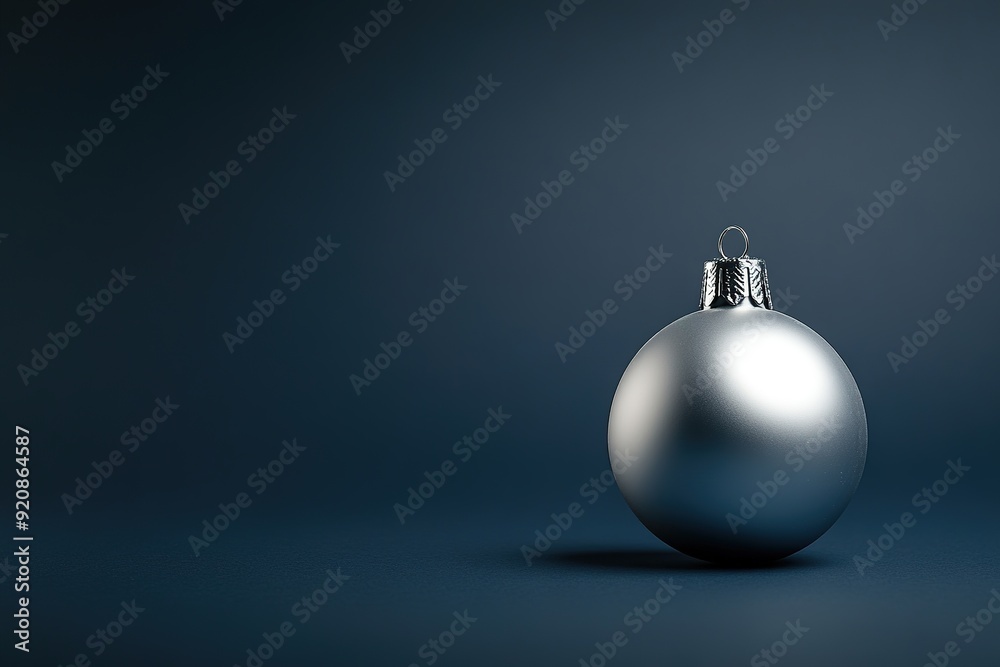 Silver Christmas bauble on dark blue backdrop. Silver Christmas bauble on dark blue backdrop.