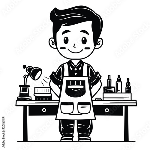 A cute vector illustration of a male dressmaker 