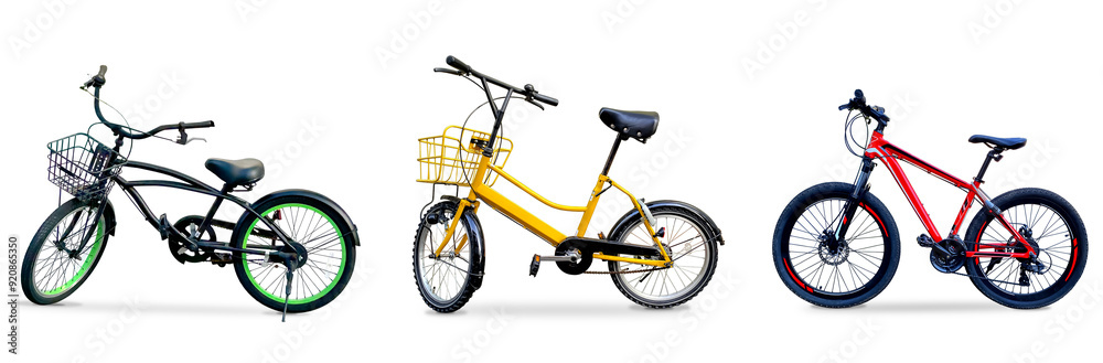 Fototapeta premium グリーン・イエロー、レッドの自転車の切抜き（背景透過）