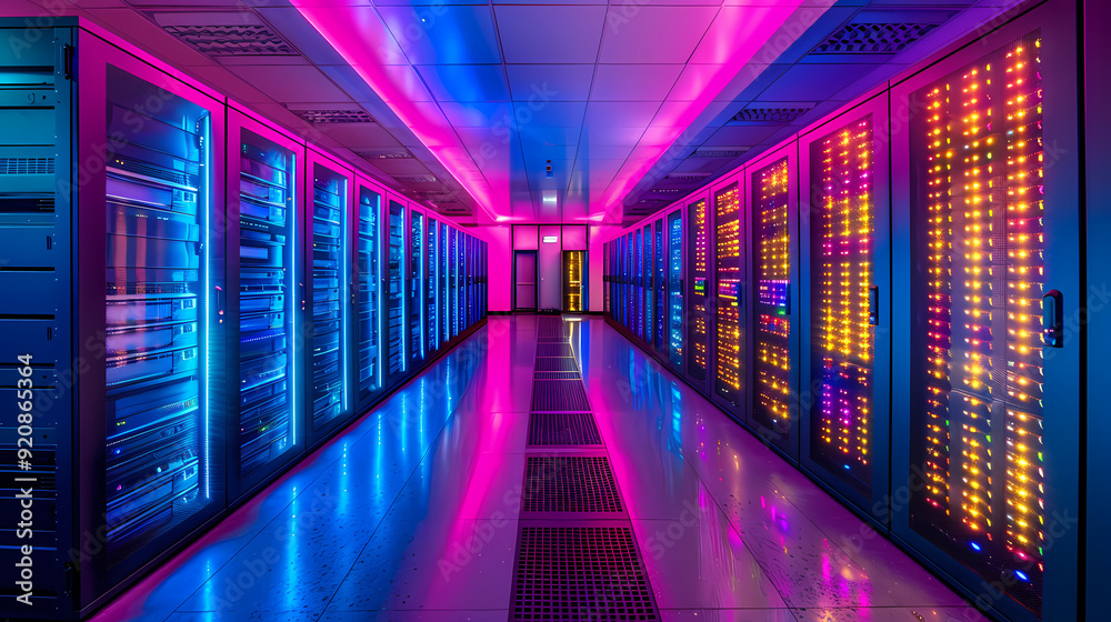 Vector cartoon corridor in a spaceship,Data Center With Illuminated Server Racks Vector cartoon corridor in a spaceship,Data Center With Illuminated Server Racks