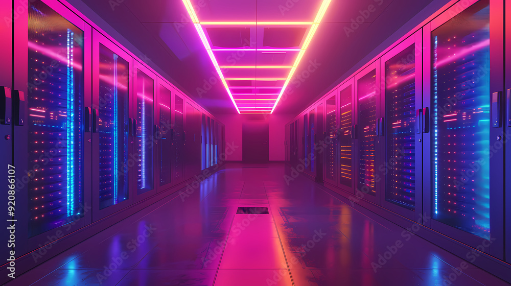 Vector cartoon corridor in a spaceship,Data Center With Illuminated Server Racks Vector cartoon corridor in a spaceship,Data Center With Illuminated Server Racks