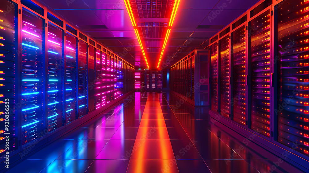 Vector cartoon corridor in a spaceship,Data Center With Illuminated Server Racks Vector cartoon corridor in a spaceship,Data Center With Illuminated Server Racks