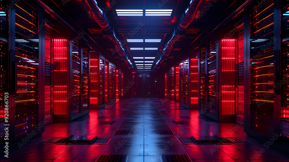 Vector cartoon corridor in a spaceship,Data Center With Illuminated Server Racks Vector cartoon corridor in a spaceship,Data Center With Illuminated Server Racks