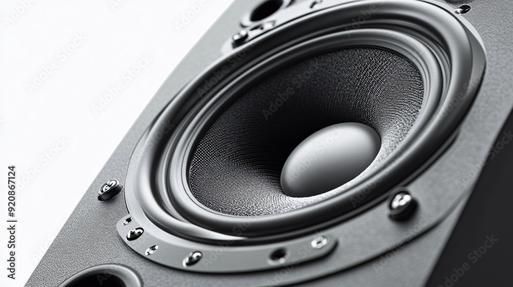 Multimedia speaker system speaker close up on a deck Multimedia speaker system speaker close up on a deck