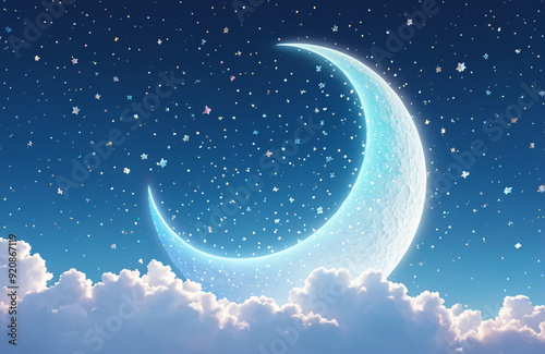 dreamy moon decoration with cloud and stars 3d render