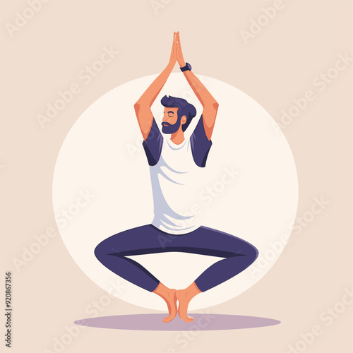 Cute illustration of a man doing yoga with soft colors.
