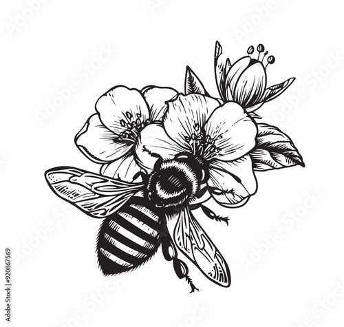 bee on flower sketch simple clean and elegance
