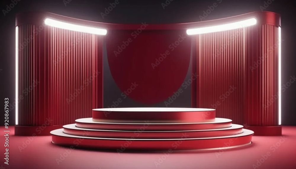 Elegant red 3d podium display, ai Elegant red 3d podium display, ai
