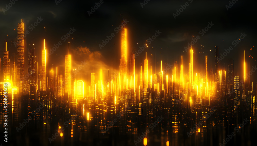 A vivid city skyline illuminated in fiery gold, showcasing a futuristic urban landscape at dusk, ideal for sci-fi themes. A vivid city skyline illuminated in fiery gold, showcasing a futuristic urban landscape at dusk, ideal for sci-fi themes.