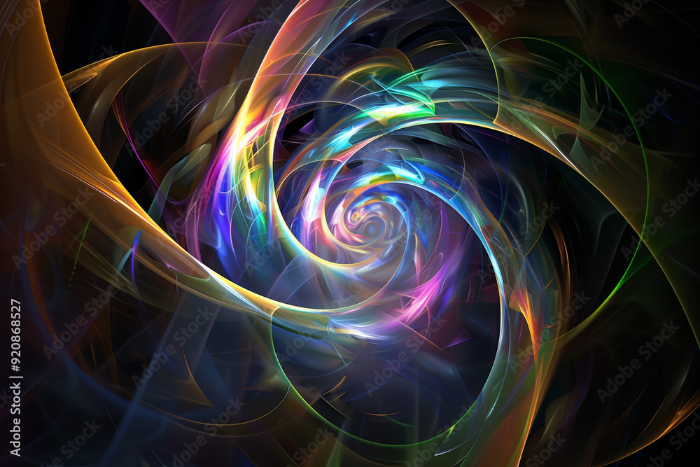 Colorful spiral of luminous lights on a dark abstract background, perfect for dynamic and futuristic visual concepts. Colorful spiral of luminous lights on a dark abstract background, perfect for dynamic and futuristic visual concepts.