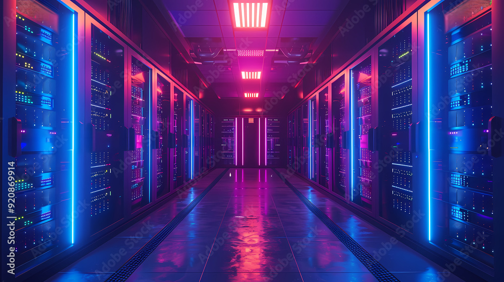 Vector cartoon corridor in a spaceship,Data Center With Illuminated Server Racks Vector cartoon corridor in a spaceship,Data Center With Illuminated Server Racks