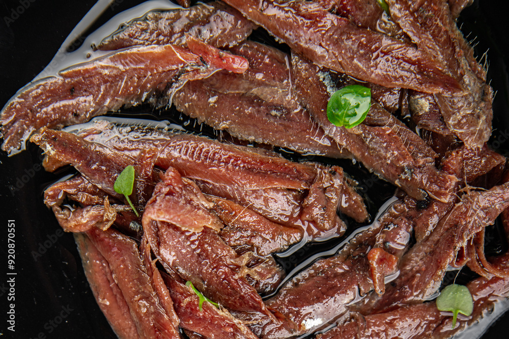 anchovies canned fish in oil fresh and tasty seafood meal food snack on the table copy space food background anchovies canned fish in oil fresh and tasty seafood meal food snack on the table copy space food background