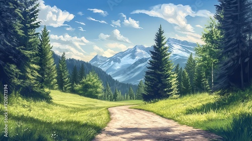 Wallpaper Mural A landscape drawing of a mountain range with a peaceful nuance Torontodigital.ca