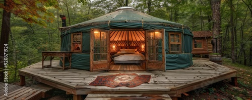 Eco-friendly yurt with modern amenities.