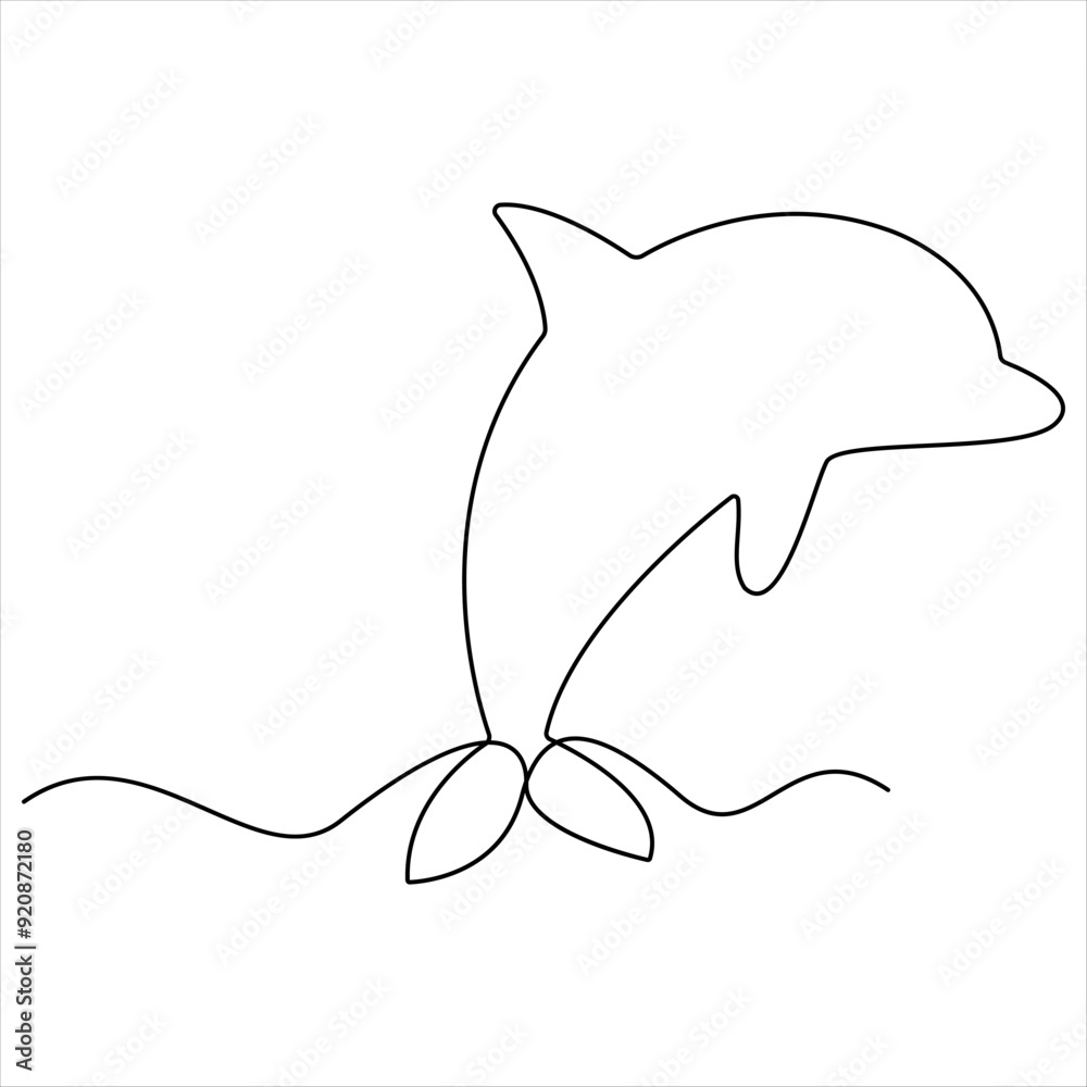 Continuous single line drawing of cute dolphin for company logo identity Continuous single line drawing of cute dolphin for company logo identity