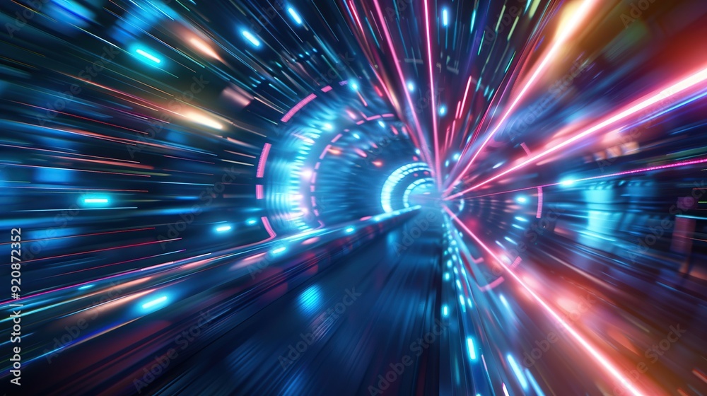 Abstract futuristic neon lights streaks and lines, fast speed in a tunnel. Abstract futuristic neon lights streaks and lines, fast speed in a tunnel.