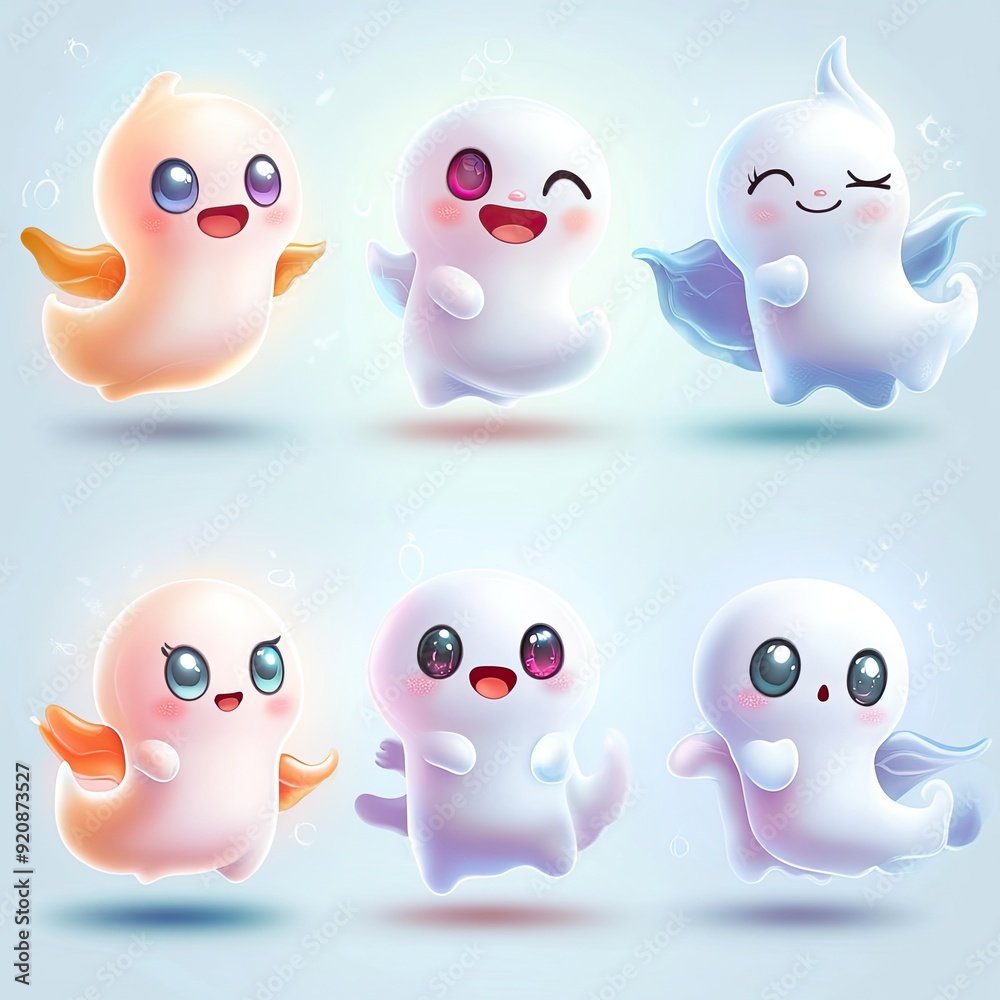 Obraz premium set of cute ghost game icons, game art 