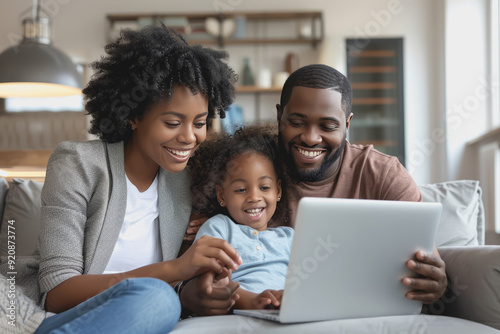 A family in the living room discussed applying for online education. The atmosphere is relaxed.