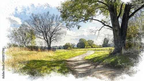 A peaceful landscape drawing with a peaceful nuance